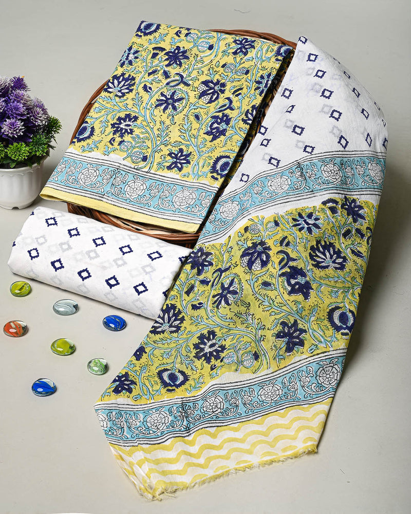 Elegant Hand Block Printed Cotton Suit With Cotton Duptta (BSCOTMU70)