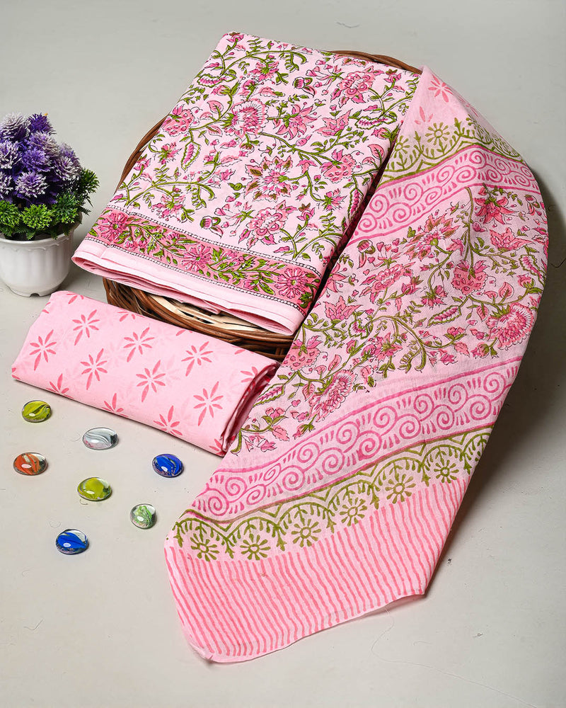Elegant Hand Block Printed Cotton Suit With Cotton Duptta (BSCOTMU77)