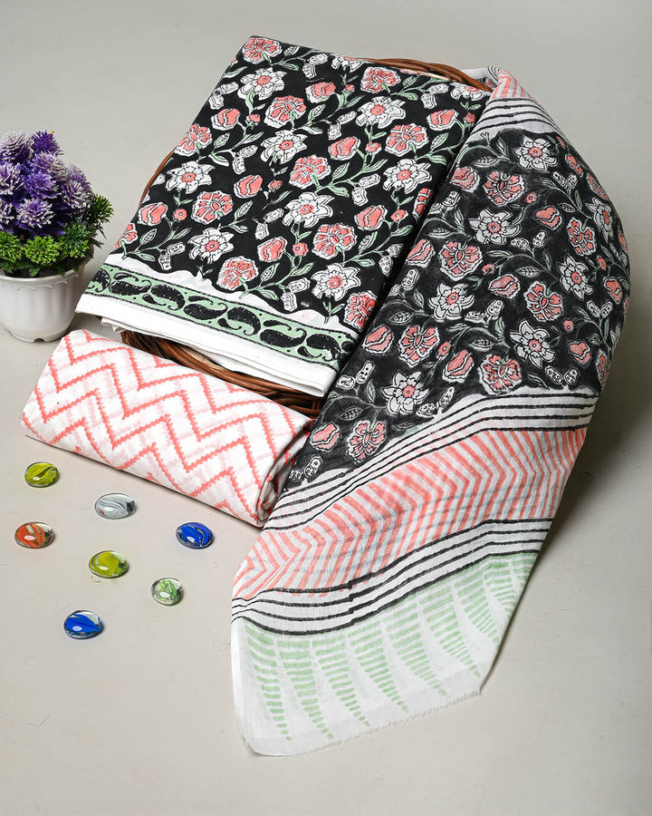 Elegant Black Pigment Hand Block Printed Cotton Suit With Cotton Duptta (BSCOTMU80)