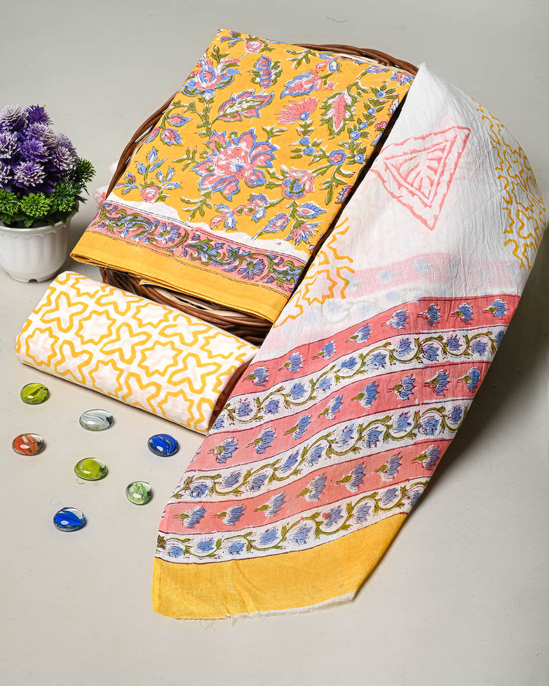 Premium Hand Block Printed Cotton Suit With Cotton Duptta (BSCOTMU75)