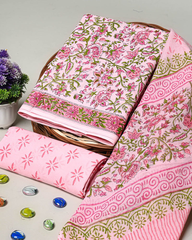 Elegant Hand Block Printed Cotton Suit With Cotton Duptta (BSCOTMU77)