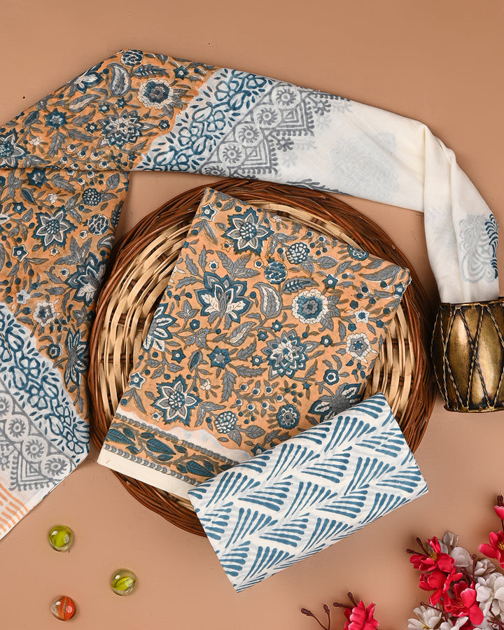 Premium Sanganeri Printed  Cotton Suit With Cotton Dupatta(BSCOTMU89)