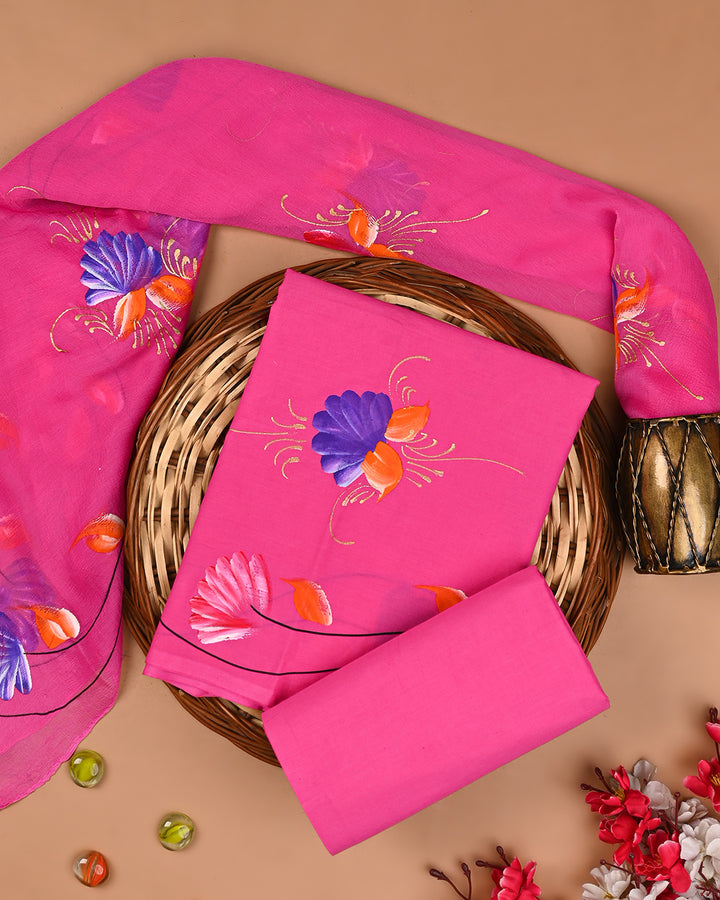 Exclusive Hand Painted Cotton Suit With Chiffon Dupatta (BSCOTCH21)