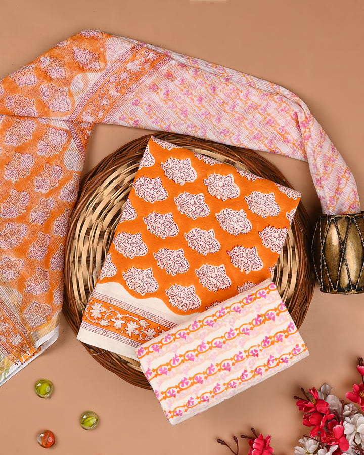 Elegant Sanganeri Print Cotton Suit With Kota Doria Dupatta(BSCOTKO36)