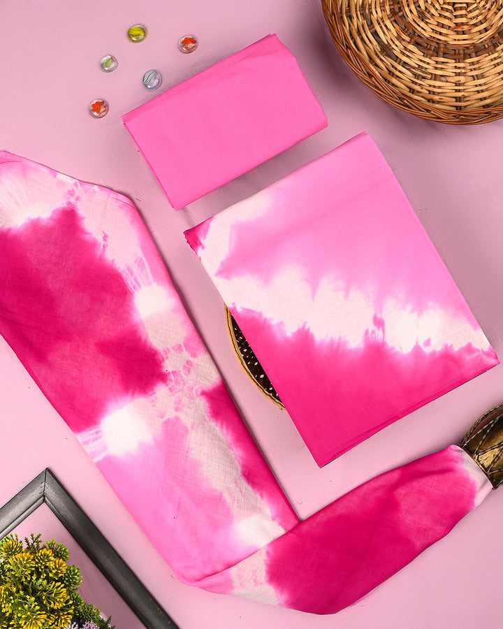 Elegant TIe and Dye Printed  Cotton Suit With Cotton Dupatta (BSCOTMU37)