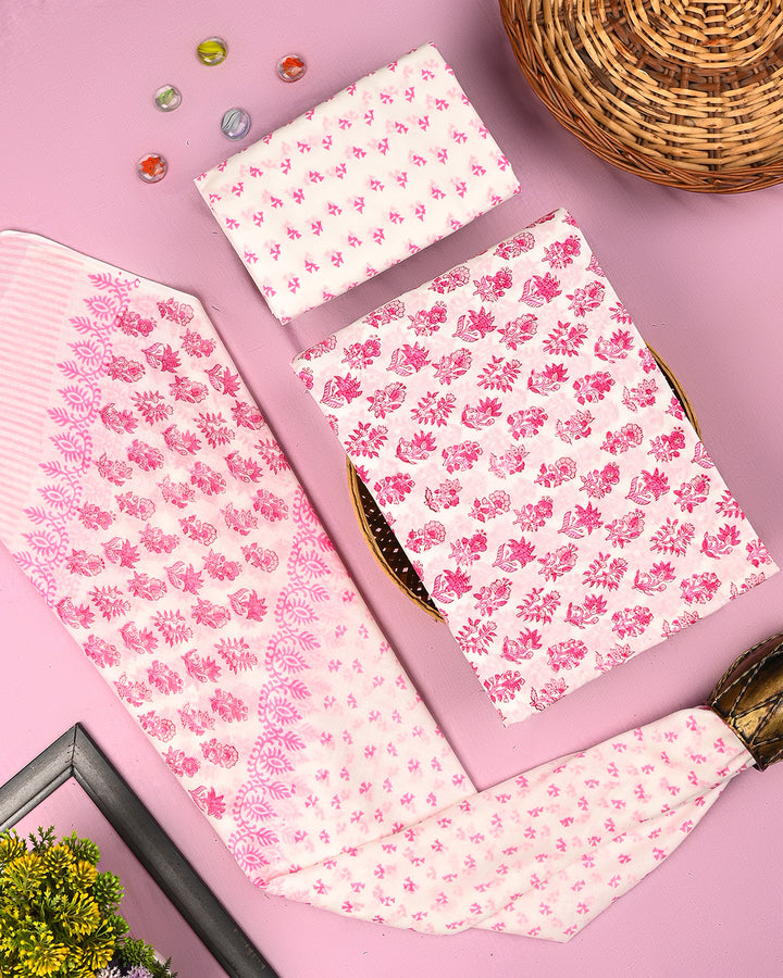 Premium Sanganeri Printed  Cotton Suit With Cotton Dupatta(BSCOTMU45)