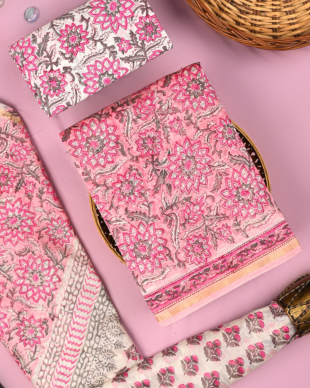 Elegant Sanganeri Print Chanderi Silk Suit Set (BSCHACH34)