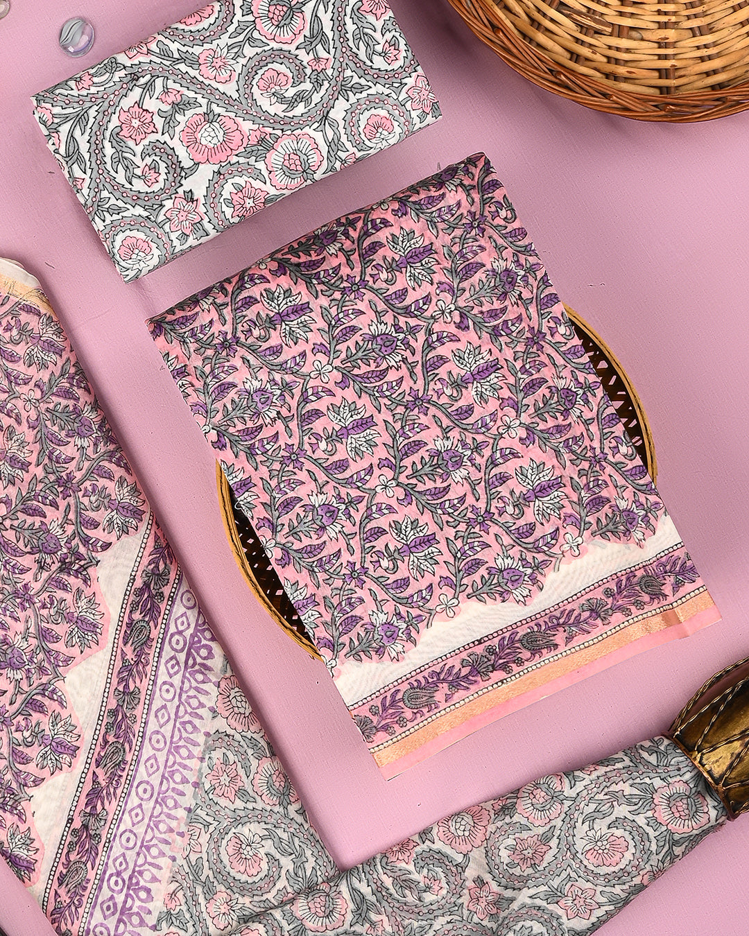 Traditional  Sanganeri Print Chanderi Silk Suit Set (BSCHACH33)