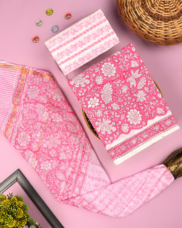 Premium Sanganeri Print Cotton Suit With Kota Doria Dupatta(BSCOTKO102)