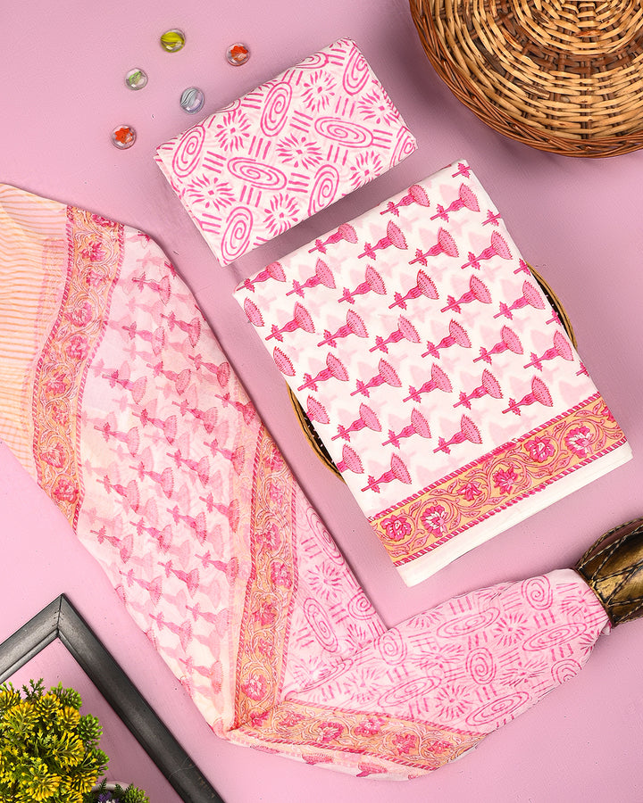 Premium Sanganeri Printed Cotton Suit With Chiffon Dupatta (BSCOTCH33)