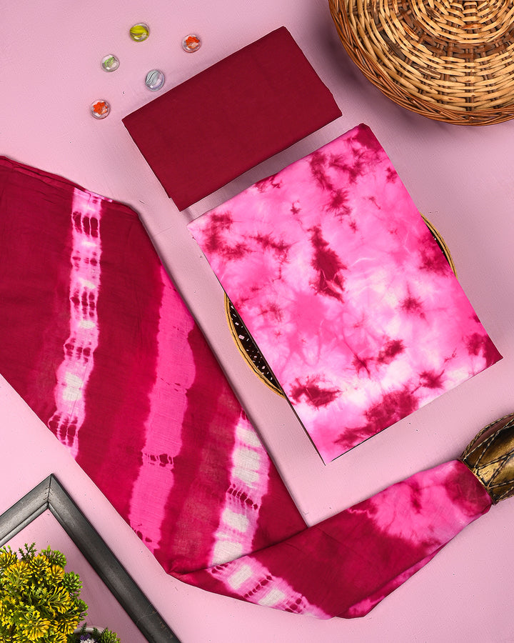 Premium TIe and Dye Printed  Cotton Suit With Cotton Dupatta (BSCOTMU32)