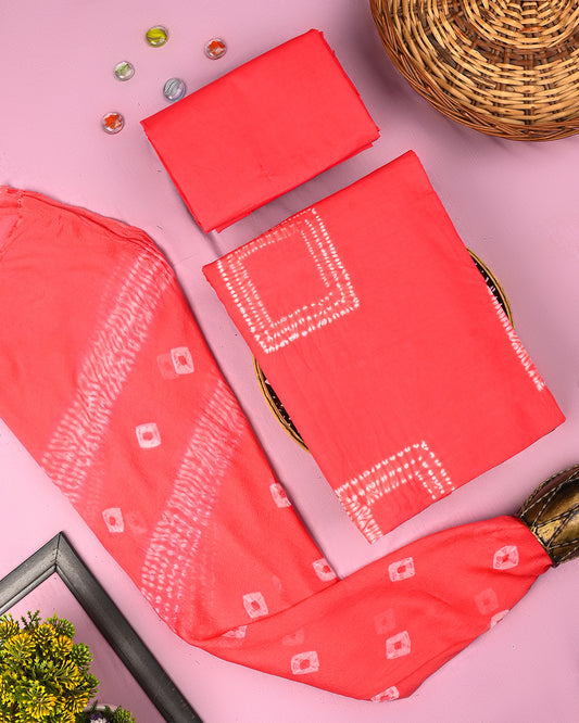 Exclusive Tie and Dye Printed Cotton Suit With Chiffon Dupatta (BSCOTCH29)