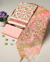Hand Block Printed Cotton Suit With Organza Dupatta BSCOD23