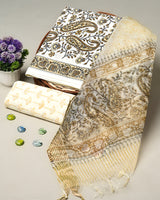 Hand Block Printed Cotton Suit With Organza Dupatta BSCOD26