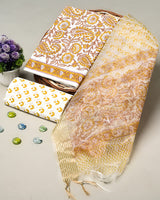 Hand Block Printed Cotton Suit With Organza Dupatta BSCOD02