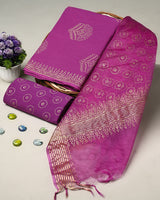 Hand Block Printed Cotton Suit With Organza Dupatta BSCOD39