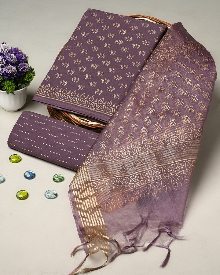 New  Brownish Hand Block Printed Cotton Suit With Organza Dupatta BSCOD31