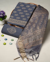 Hand Block Printed Cotton Suit With Organza Dupatta BSCOD38
