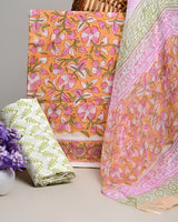 Premium Hand Block Sanganeri Print Cotton Suit With Chiffon Dupatta (BSCOTCH18)