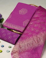 Hand Block Printed Cotton Suit With Organza Dupatta BSCOD39