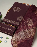 Hand Block Printed Cotton Suit With Organza Dupatta BSCOD33