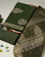 Hand Block Printed Cotton Suit With Organza Dupatta BSCOD34