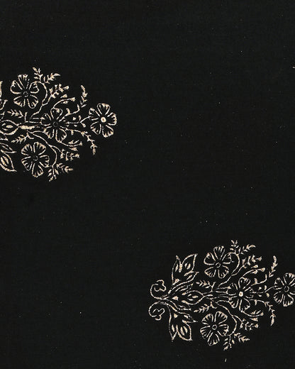 New Black  with Golden Strips Hand Block Printed Cotton Suit With Organza Dupatta BSCOD35