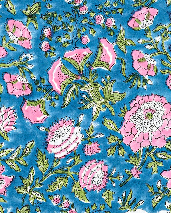 New Blue Floral Hand Block Printed Cotton Suit With Organza Dupatta BSCOD11