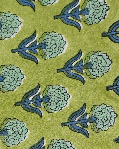 Elegant Green Sanganeri Hand Block Print Cotton Suit Sets With Cotton Dupatta CFCOTMU37