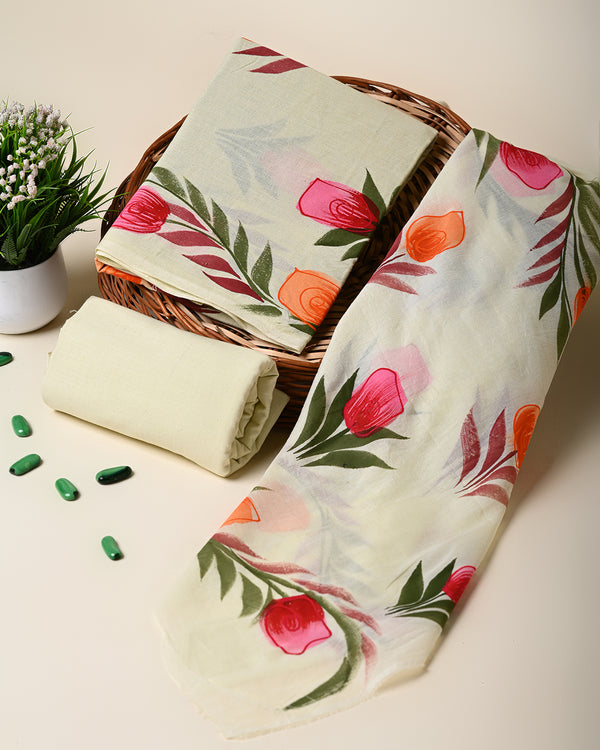 Traditional Hand Painted Cotton Suit With Cotton Dupatta (BSCOTMU13)