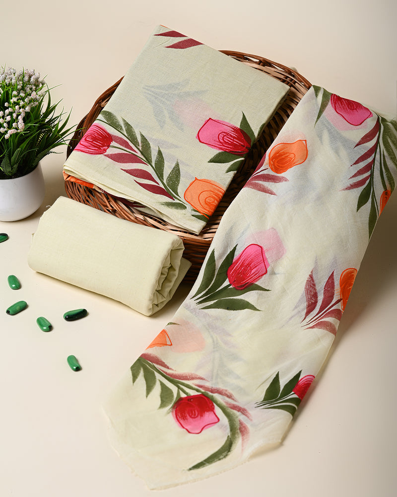 Traditional Hand Painted Cotton Suit With Cotton Dupatta (BSCOTMU04)