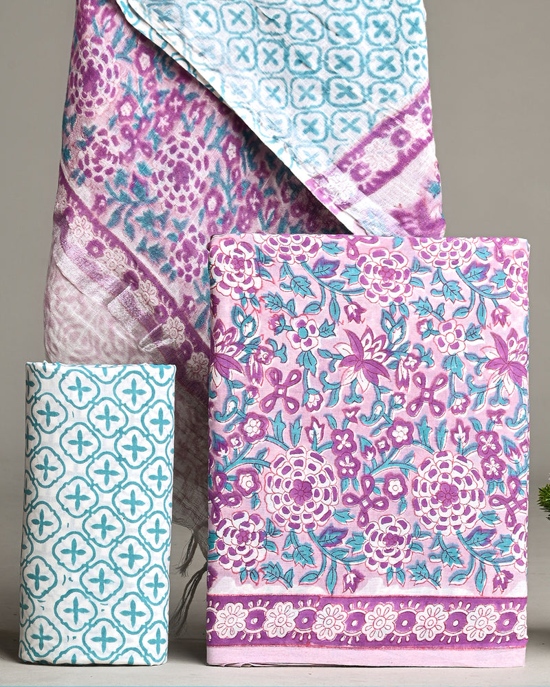 Hand Block Printed Cotton Suit With Linen Dupatta BSLID25