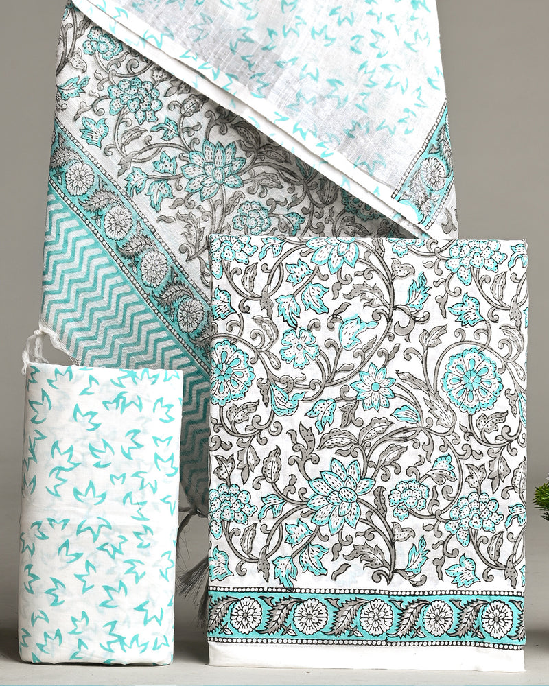 Hand Block Printed Cotton Suit With Linen Dupatta BSLID29