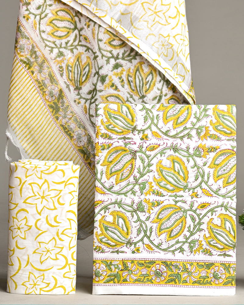Hand Block Printed Cotton Suit With Linen Dupatta BSLID28