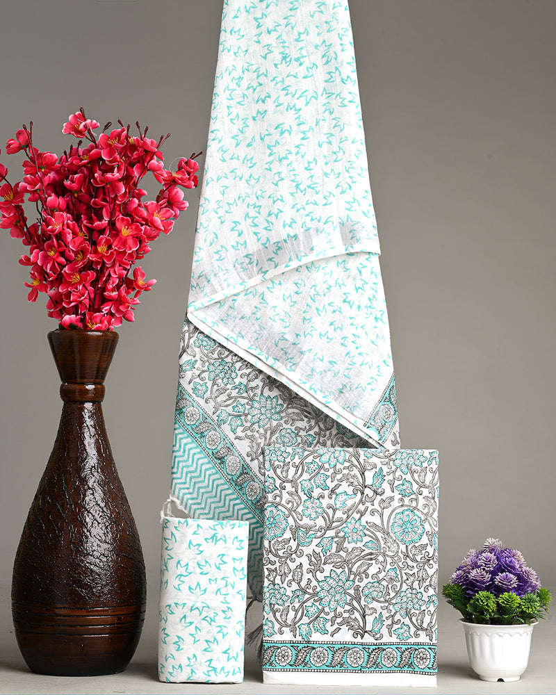Hand Block Printed Cotton Suit With Linen Dupatta BSLID29