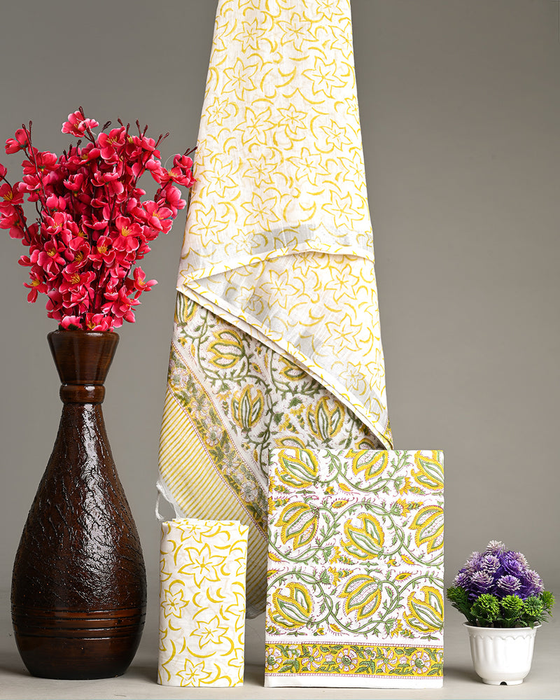 Hand Block Printed Cotton Suit With Linen Dupatta BSLID28