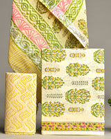 Hand Block Printed Cotton Suit With Linen Dupatta BSLID23