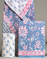 Hand Block Printed Cotton Suit With Linen Dupatta BSLID26