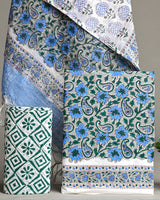 Hand Block Printed Cotton Suit With Linen Dupatta BSLID37