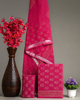 Premium Pink Hand Block Printed Cotton Suit With Linen Dupatta BSLID10