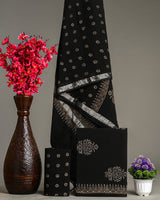 Premium Black Hand Block Printed Cotton Suit With Linen Dupatta BSLID09