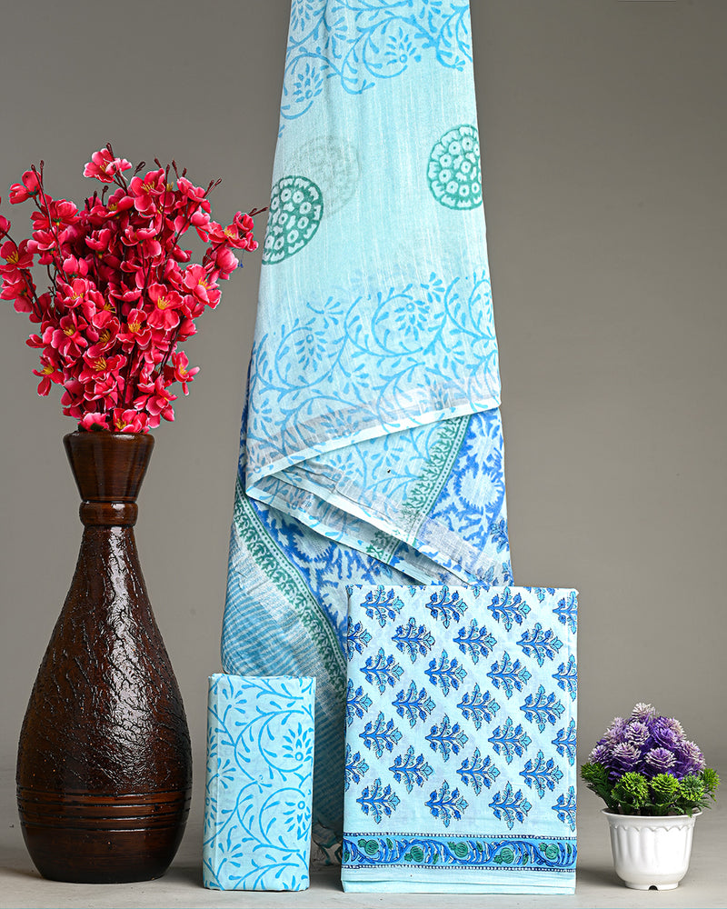 Hand Block Printed Cotton Suit With Linen Dupatta BSLID18