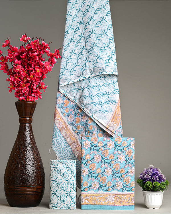 Hand Block Printed Cotton Suit With Linen Dupatta BSLID31
