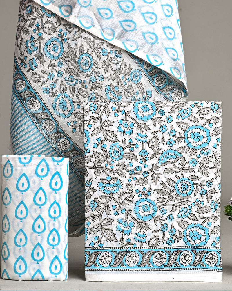 Hand Block Printed Cotton Suit With Linen Dupatta BSLID08
