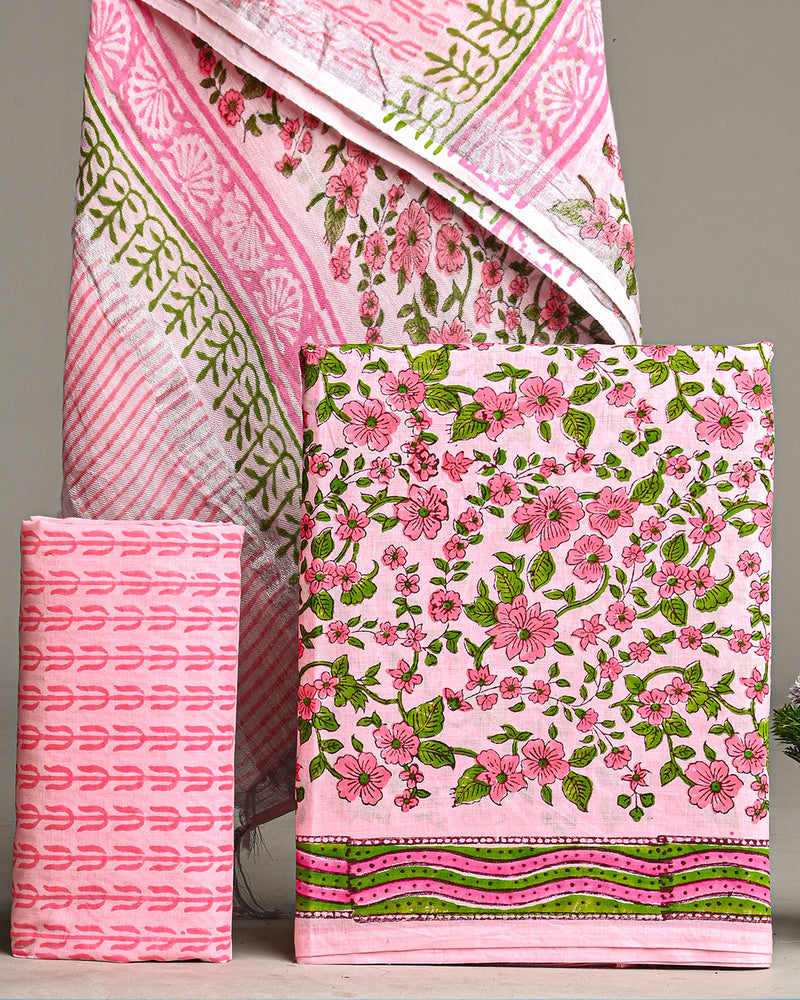 Hand Block Printed Cotton Suit With Linen Dupatta BSLID19
