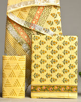 New Yellow Hand Block Printed Cotton Suit With Linen Dupatta BSLID30