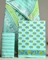 Hand Block Printed Cotton Suit With Linen Dupatta BSLID21
