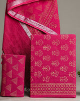 Hand Block Printed Cotton Suit With Linen Dupatta BSLID10