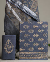 Hand Block Printed Cotton Suit With Linen Dupatta BSLID15