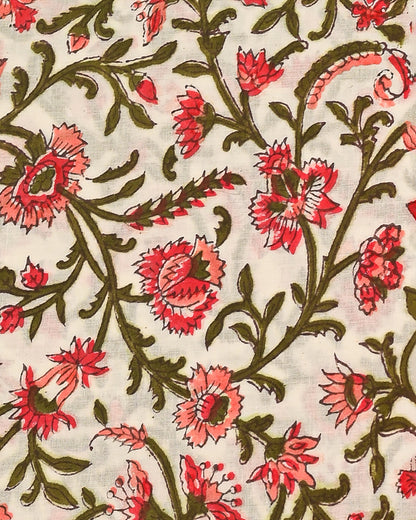 Exclusive Red and White Hand Block Print Cotton Suit With Kota Dupatta CFCOTKO22